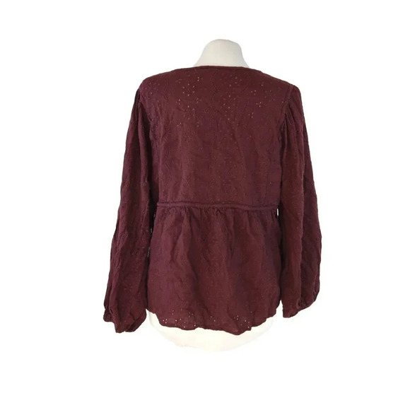 Old Navy || Peasant Style Maroon Balloon Sleeve Cottagecore Top Large - Picture 2 of 3